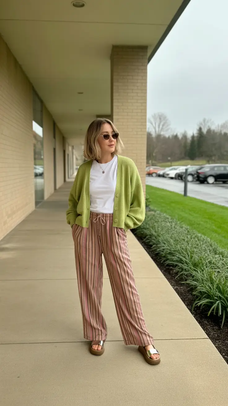 minimalist spring transition outfits for 2026 Fresh Greens and Breezy Stripes