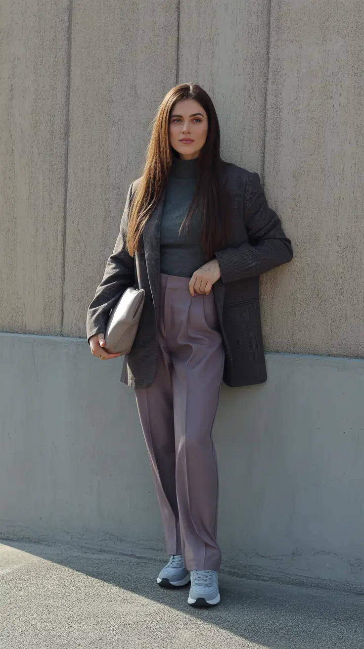 minimalist spring transition outfits for 2026 Structured Grays with Subtle Satin Shine