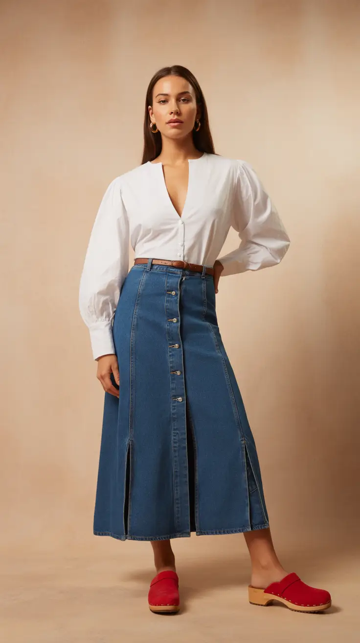 modern spring skirt outfits 2026 - Crisp White Elegance With Denim Structure