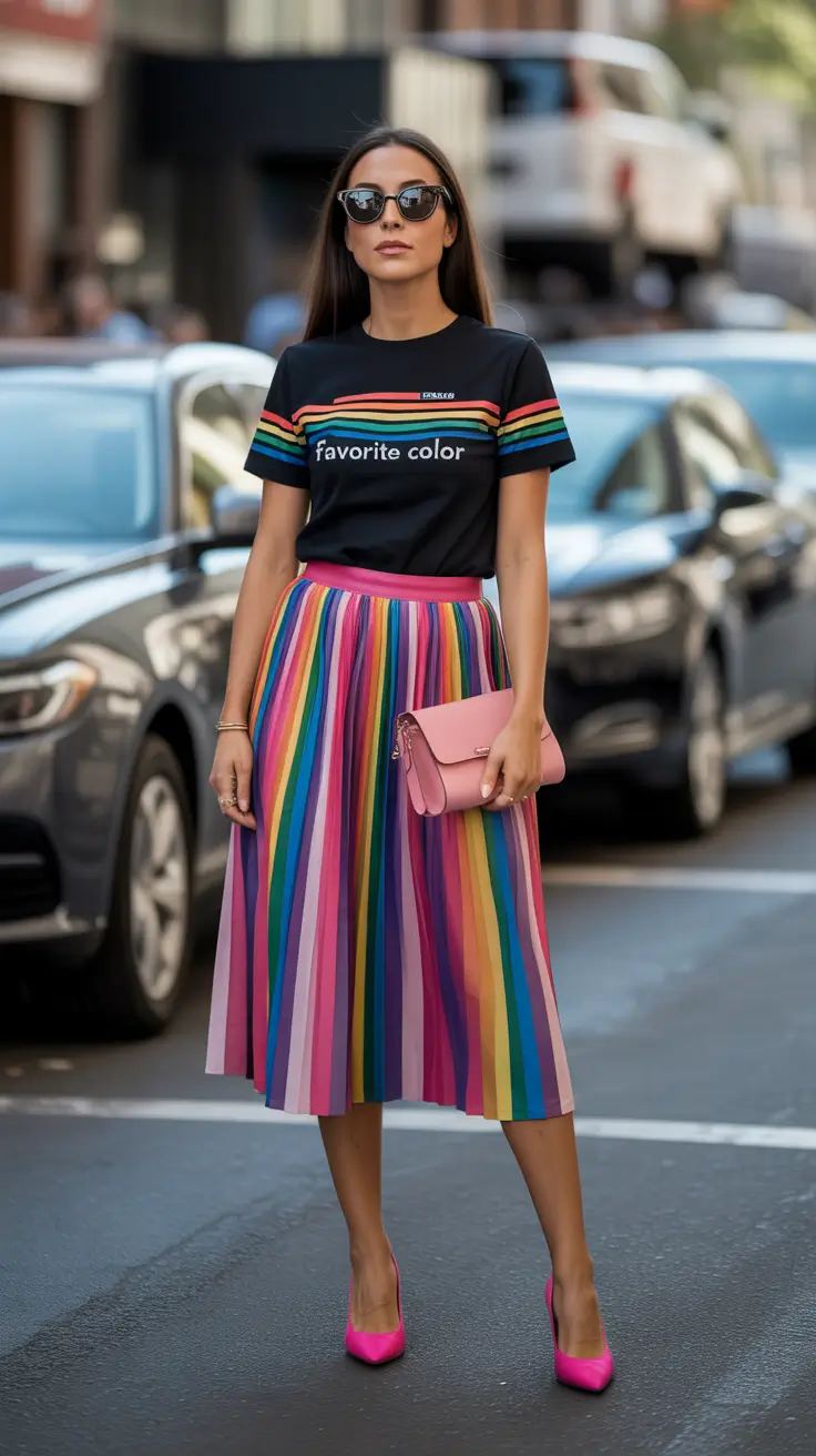modern spring skirt outfits 2026 - Colorful Energy With a Playful Street-Style Twist