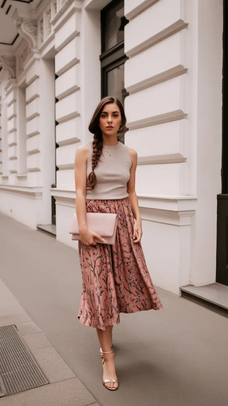 modern spring skirt outfits 2026 - Soft Neutrals With a Romantic Midi Flow