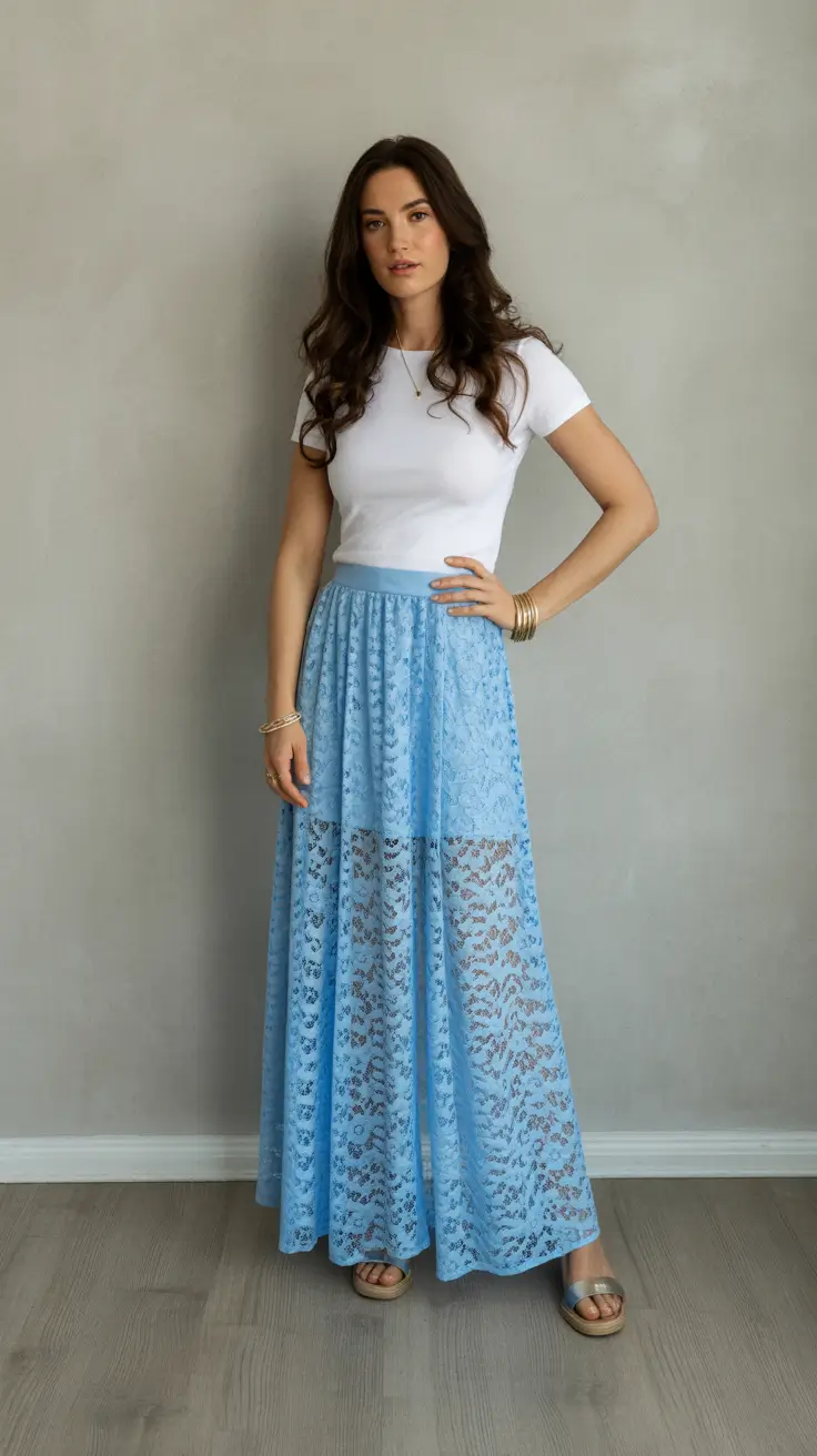 modern spring skirt outfits 2026 - Blue Lace Layers With Breezy Spring Lightness