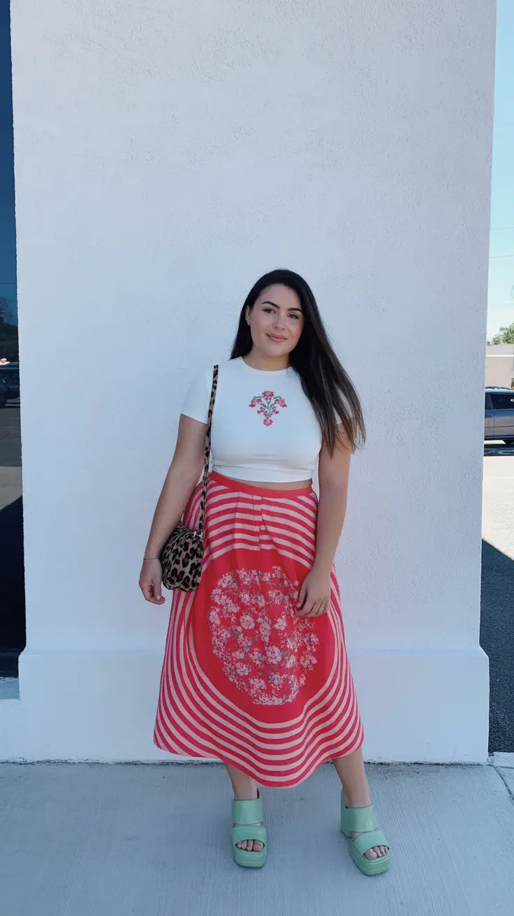 midsize spring outfits 2026 Playful Florals and Stripes in a Bright Spring Palette