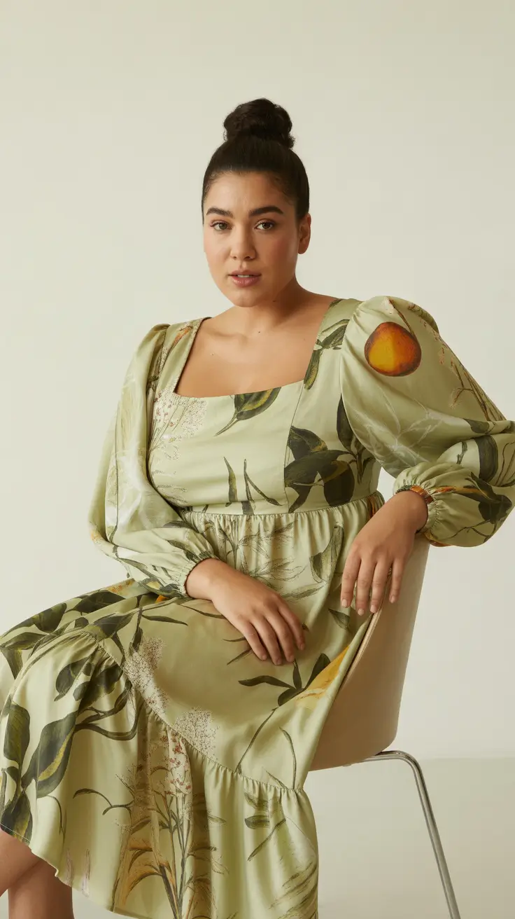 midsize spring outfits 2026 Botanical Elegance in Soft Green Tones