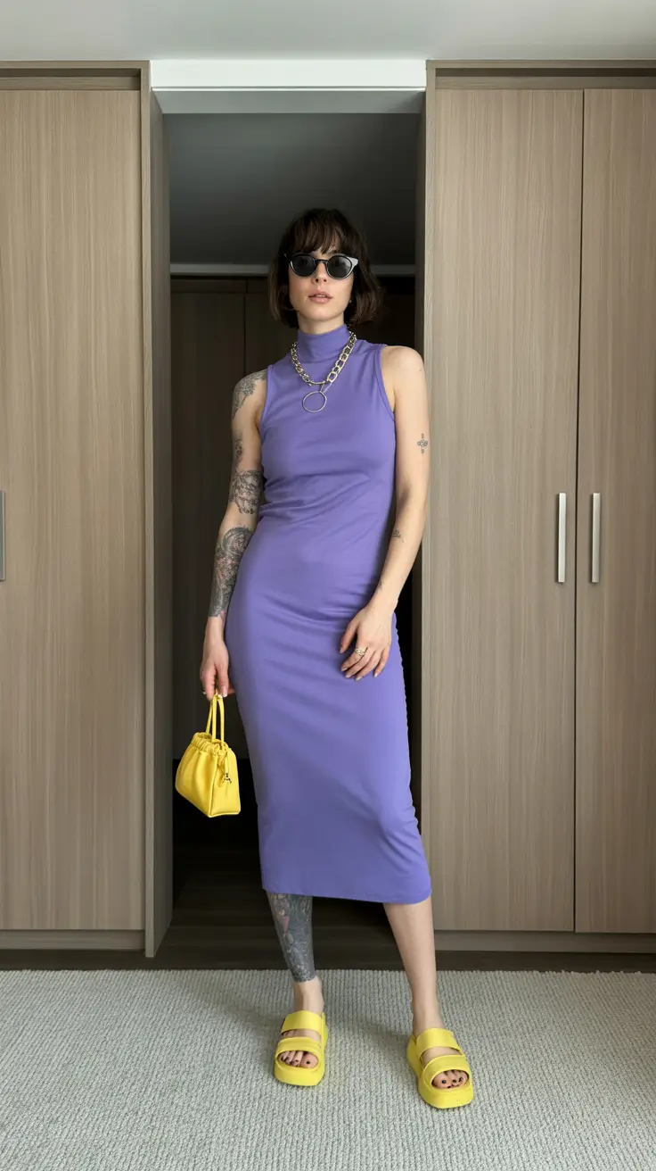 trendy spring outfits women 2026 Monochrome Lavender with a Sunshine Twist