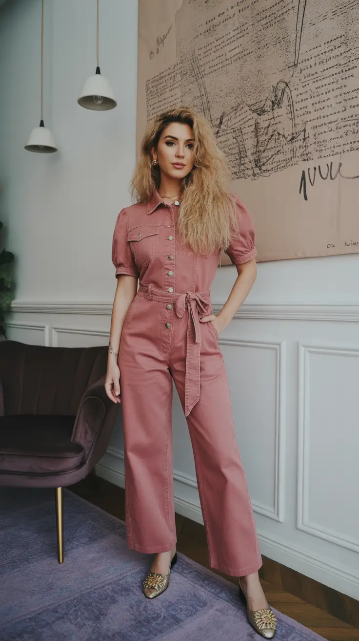 trendy spring outfits women 2026 Rosy Jumpsuit with Feminine Structure