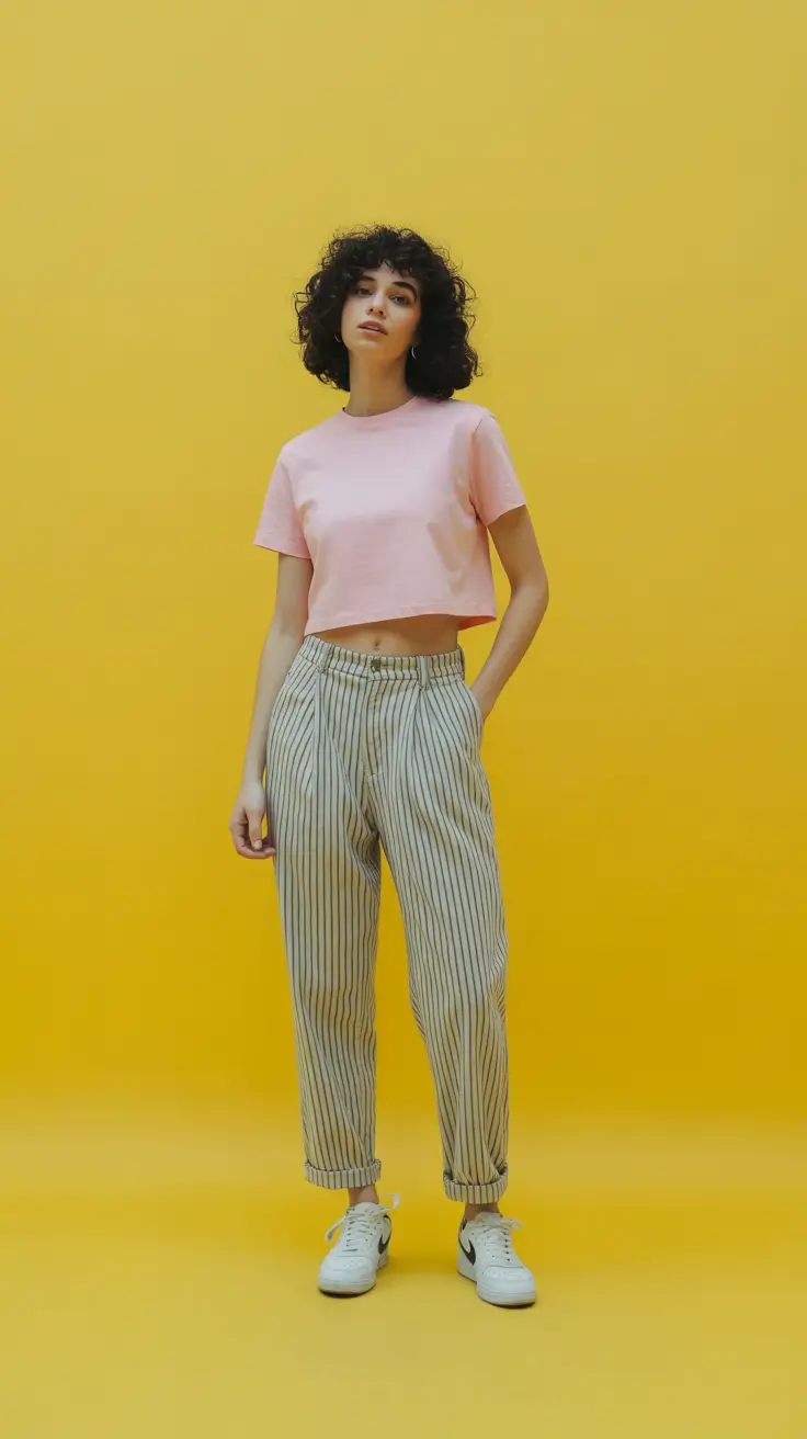 trendy spring outfits women 2026 Striped Minimalism with a Sporty Edge