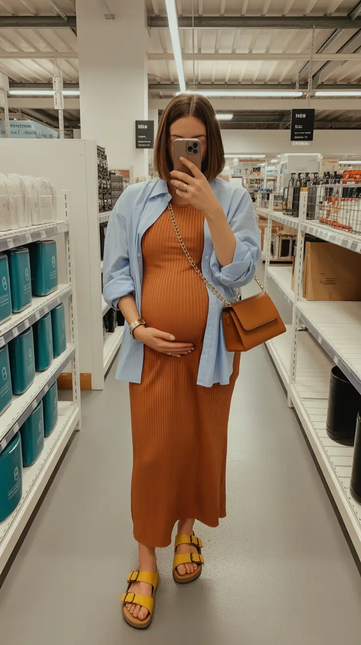 spring outfit for pregnant women casual Relaxed Layers With Warm Neutrals