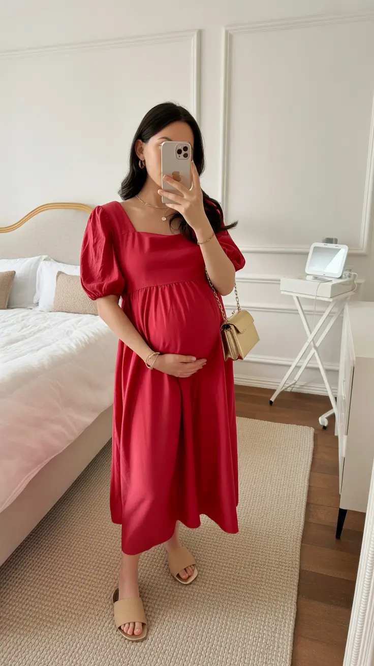 spring outfit for pregnant women casual Bold Color With a Feminine Silhouette