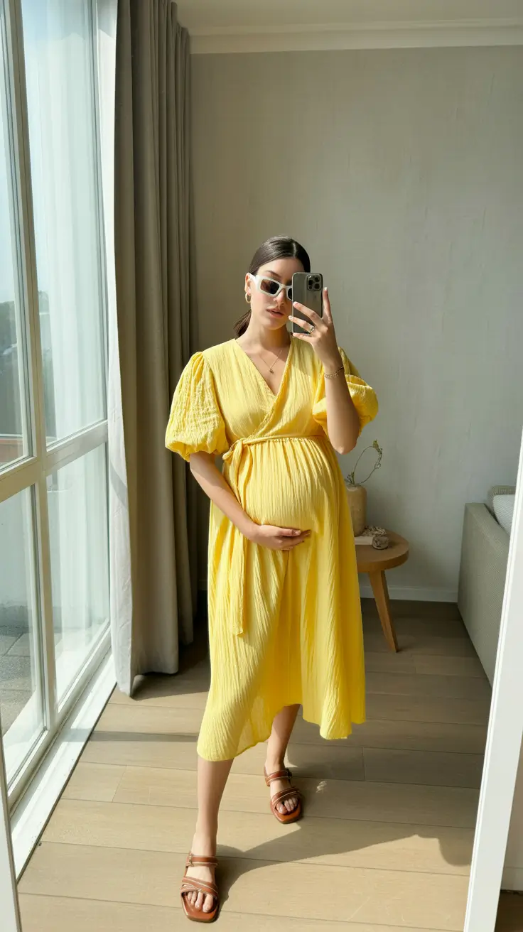spring outfit for pregnant women casual Wrapped Sunshine and Breezy Textures