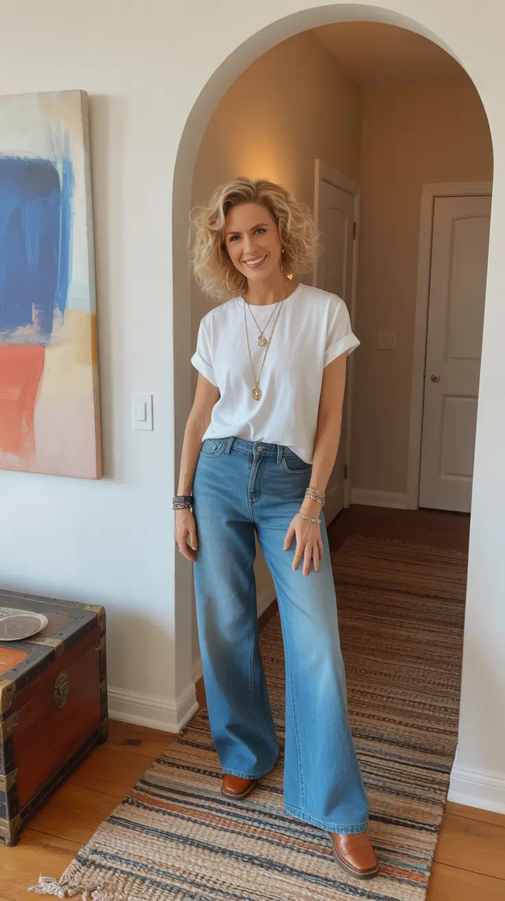 spring outfits women over 40 2026 Classic Whites and Relaxed Denim