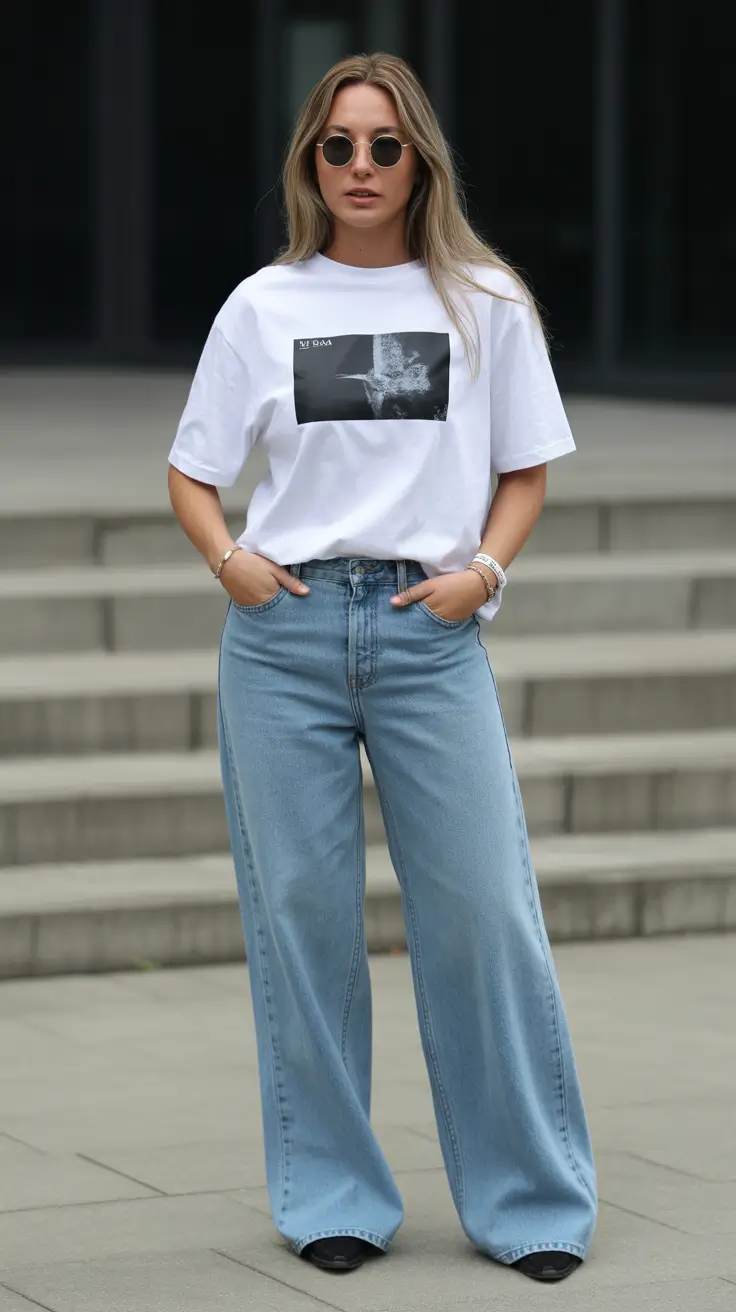 spring outfits women over 40 2026 Graphic Minimalism With Soft Denim