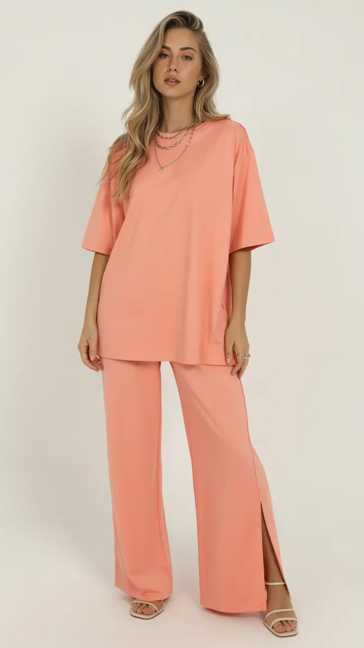 spring outfits women over 40 2026 Relaxed Color Blocking in Peach Tones