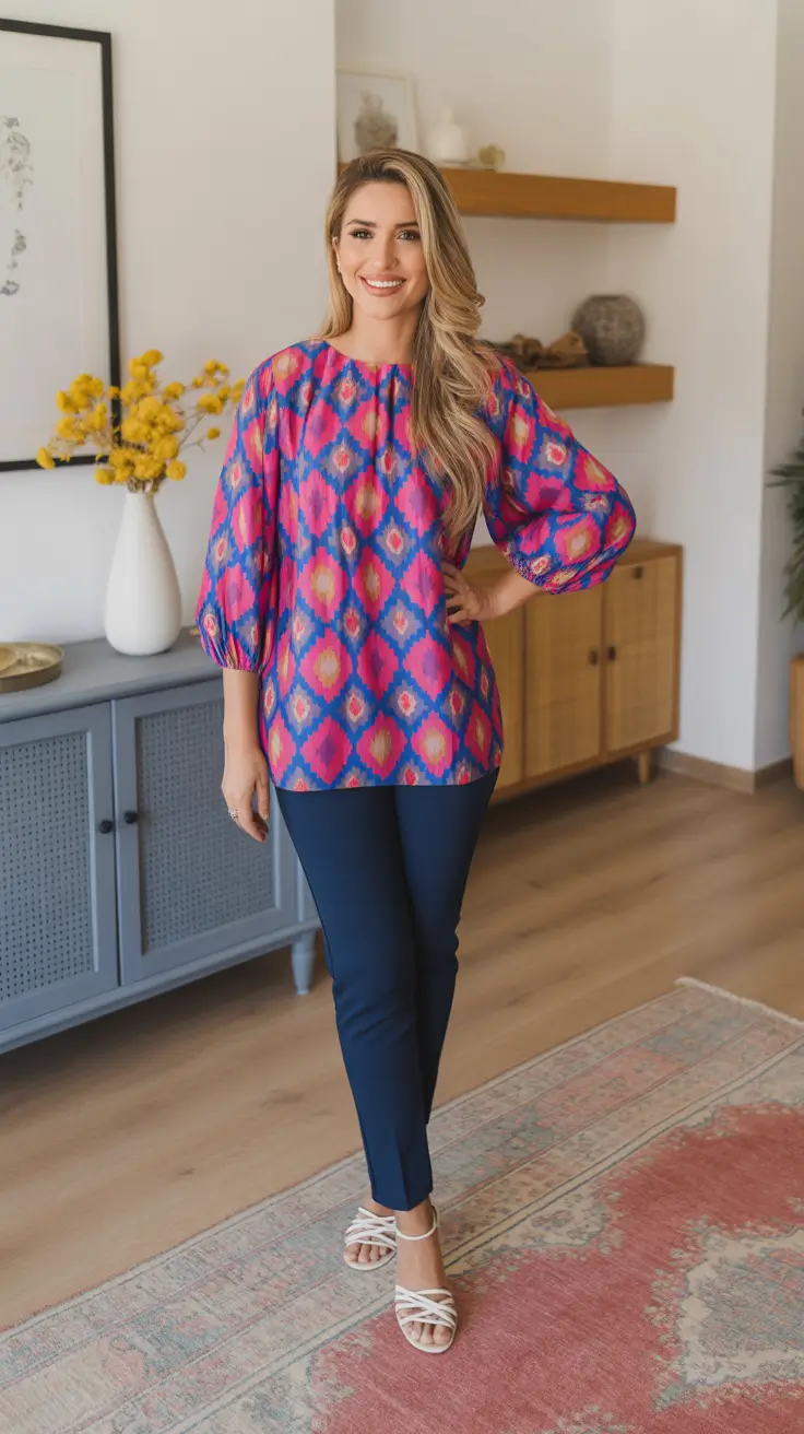 spring outfits women over 40 2026 Vibrant Prints With Sleek Foundations