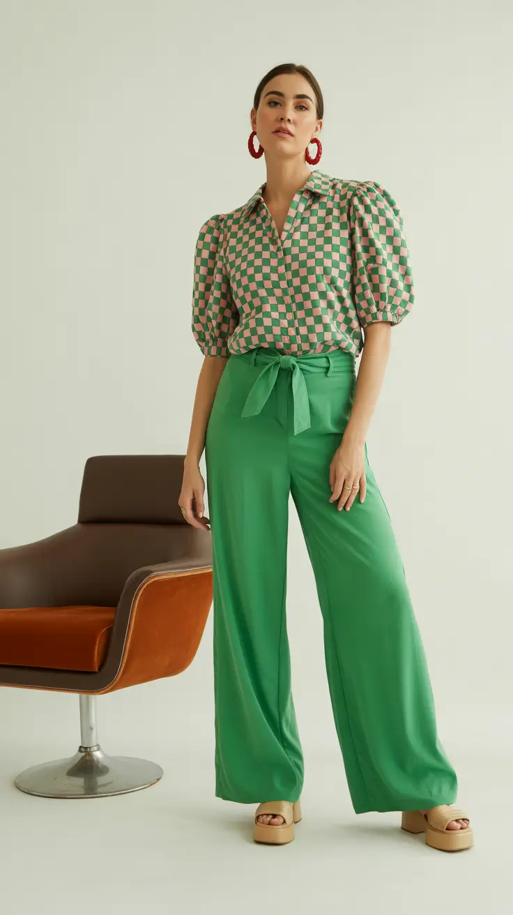 spring outfits women over 40 2026 Bold Greens and Retro Prints
