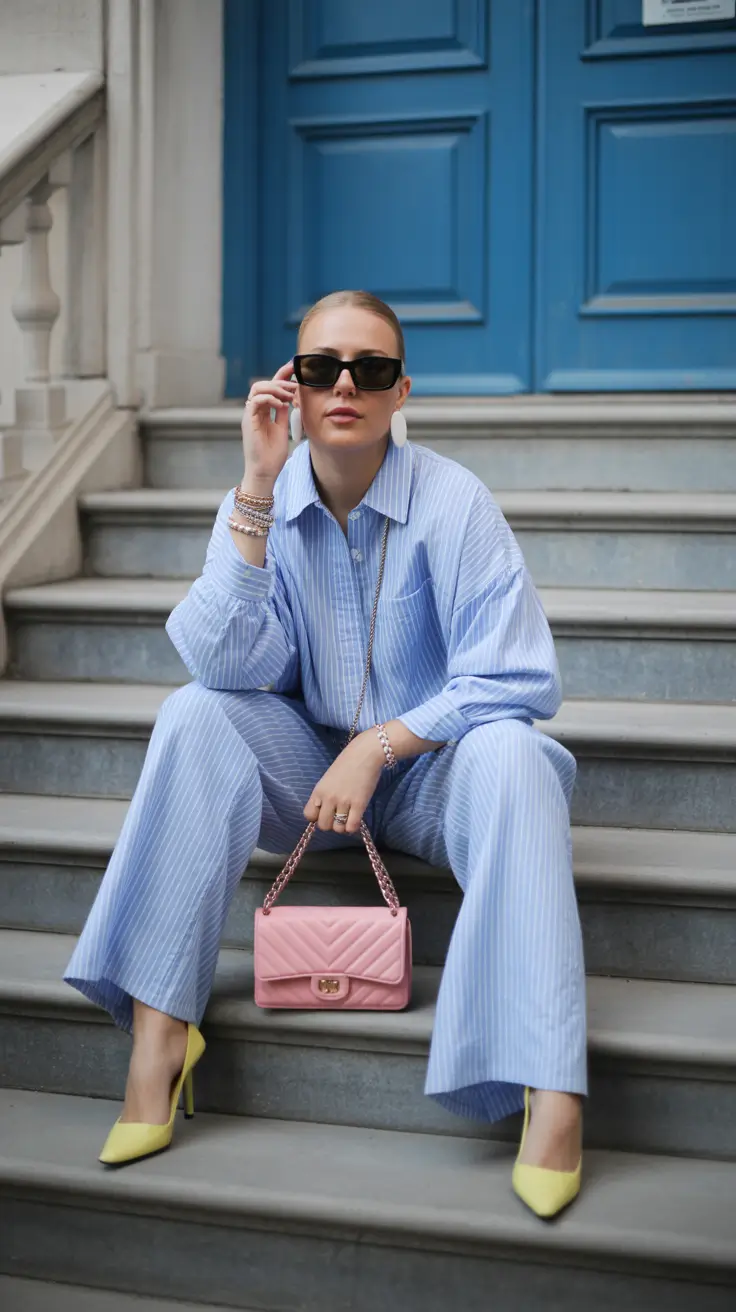 spring vacation outfits 2026 Power Stripes with Pop-Color Confidence