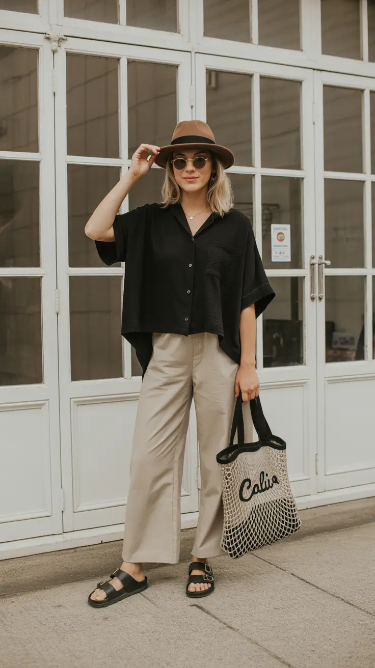 spring vacation outfits 2026 Relaxed Black-and-Beige City Comfort