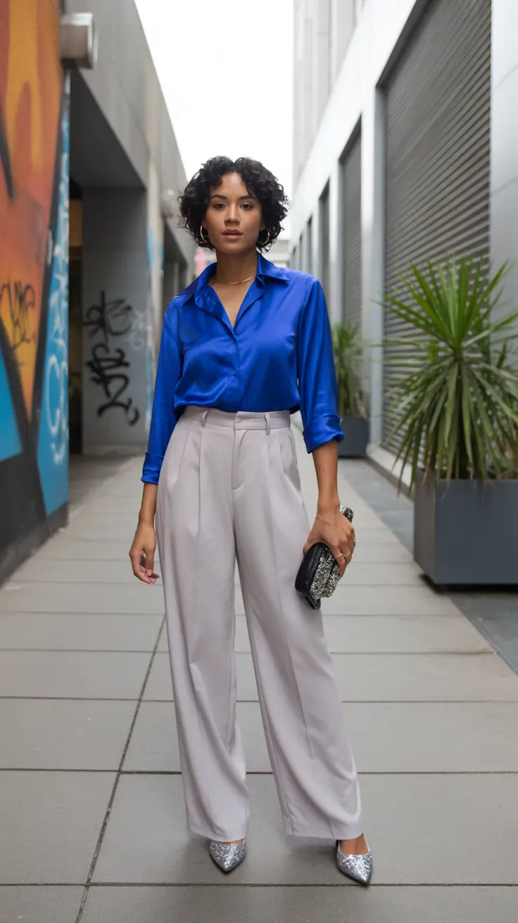 spring business casual outfits 2026 Electric Blue Satin with Soft Tailored Lines