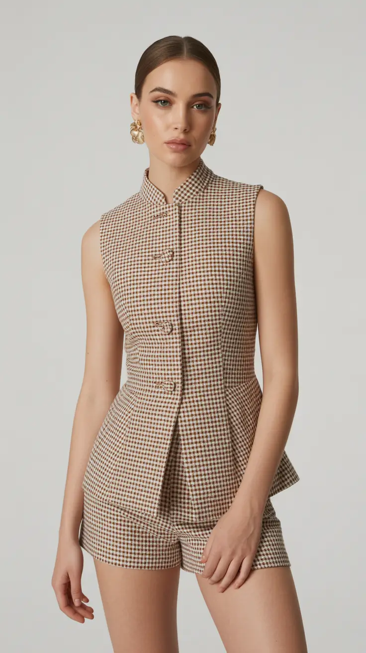spring business casual outfits 2026 Classic Checkered Tailoring with Modern Lines