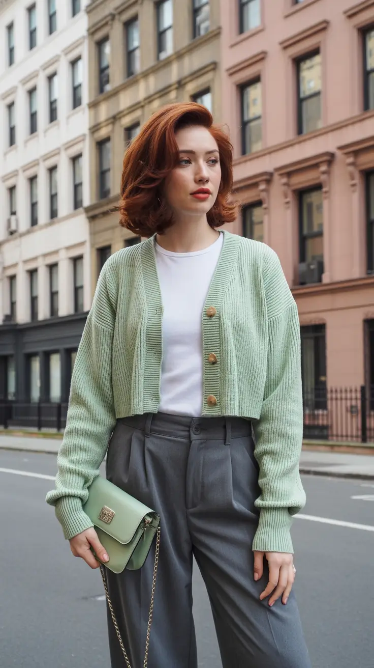 spring workwear 2026 Mint Cardigans and Gentle Femininity