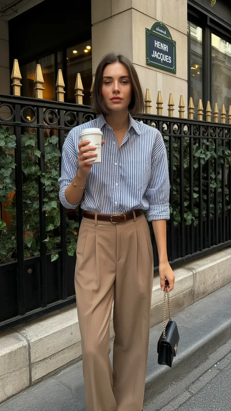 spring workwear 2026 Paris-Influenced Stripes with Warm Neutrals