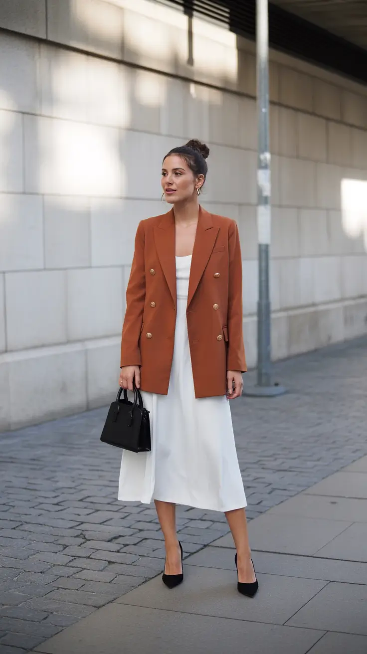 spring workwear 2026 Warm Blazers Over Flowing Whites
