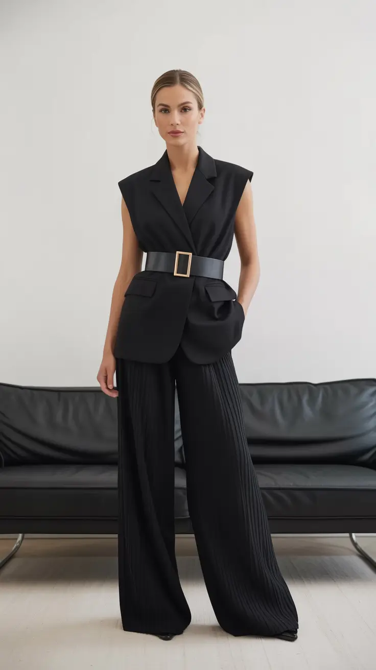 spring workwear 2026 Black Belted Minimalism with Sculptural Appeal