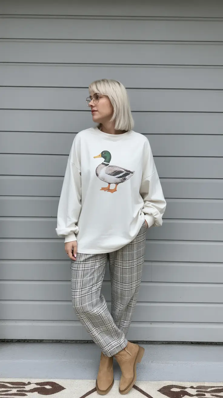 relaxed casual spring outfits 2026 - Graphic Comfort With Plaid for Cozy Spring Moments