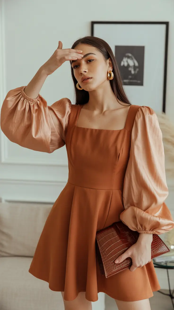 relaxed casual spring outfits 2026 - Statement Sleeves and Warm Hues for Dressy Spring Afternoons