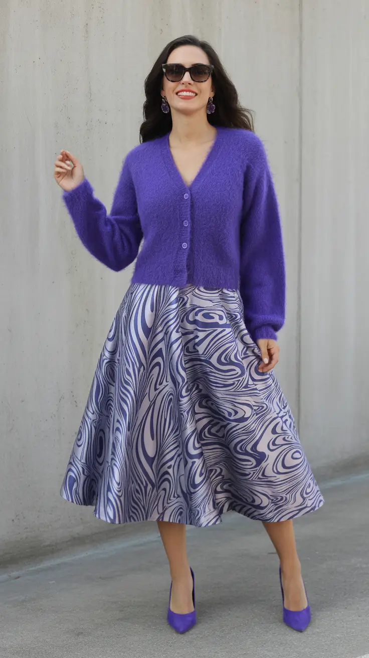 relaxed casual spring outfits 2026 - Purple Texture and Swirled Satin for Bold Spring Expression