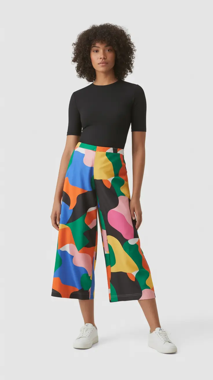 soft spring wardrobe hues 2026 Bold Abstract Trousers for Bright Modern Spring Energy