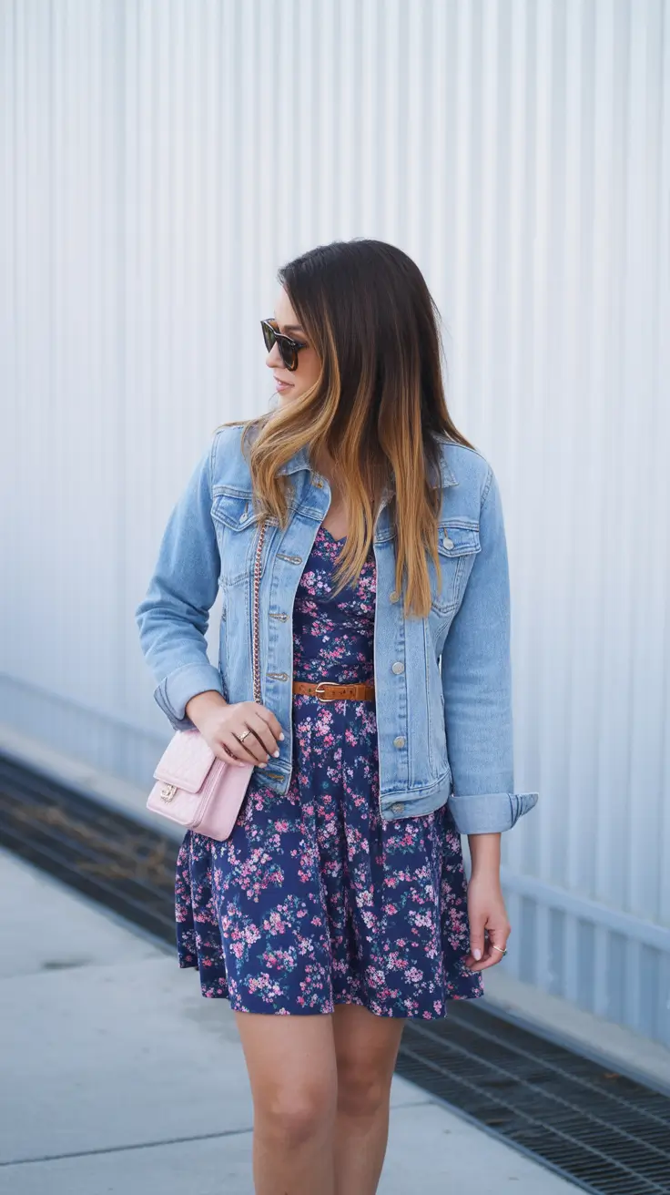 soft spring wardrobe hues 2026 Soft Denim Layers With a Classic Spring Floral Dress