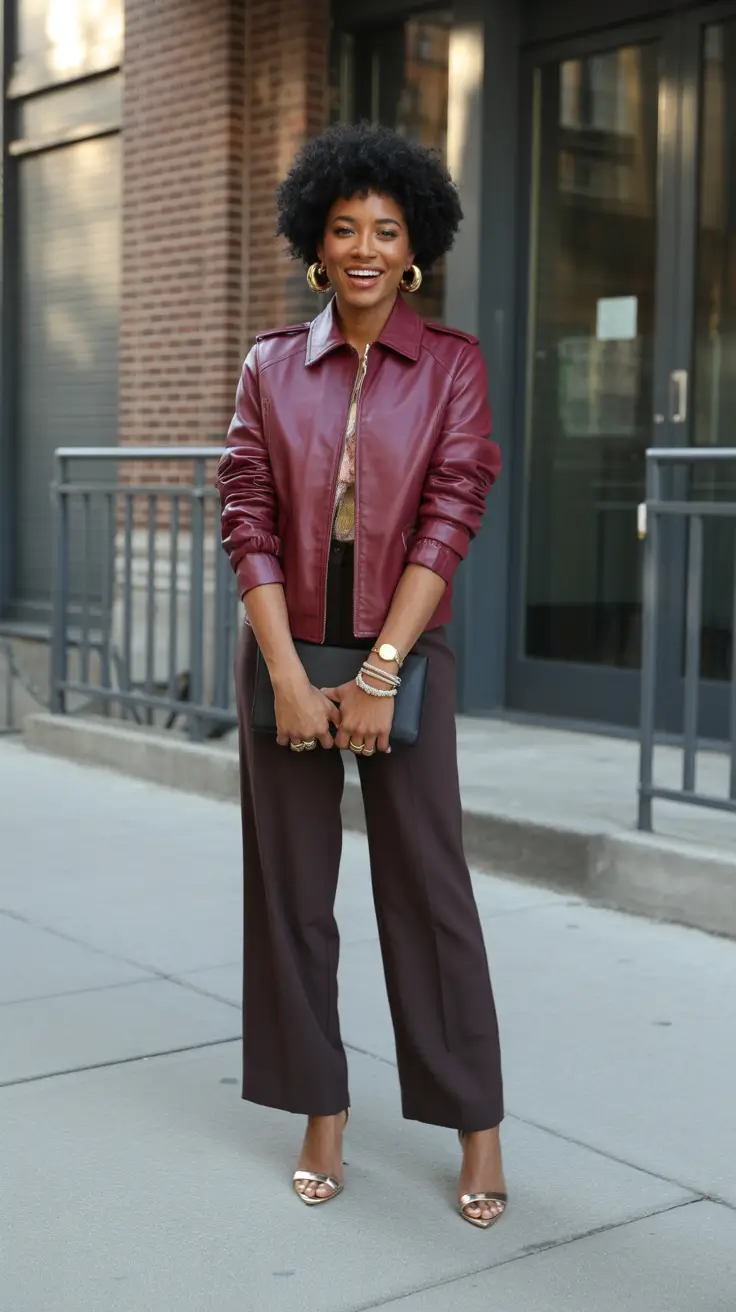 spring outfits black women 2026 Wine Tones with City Confidence