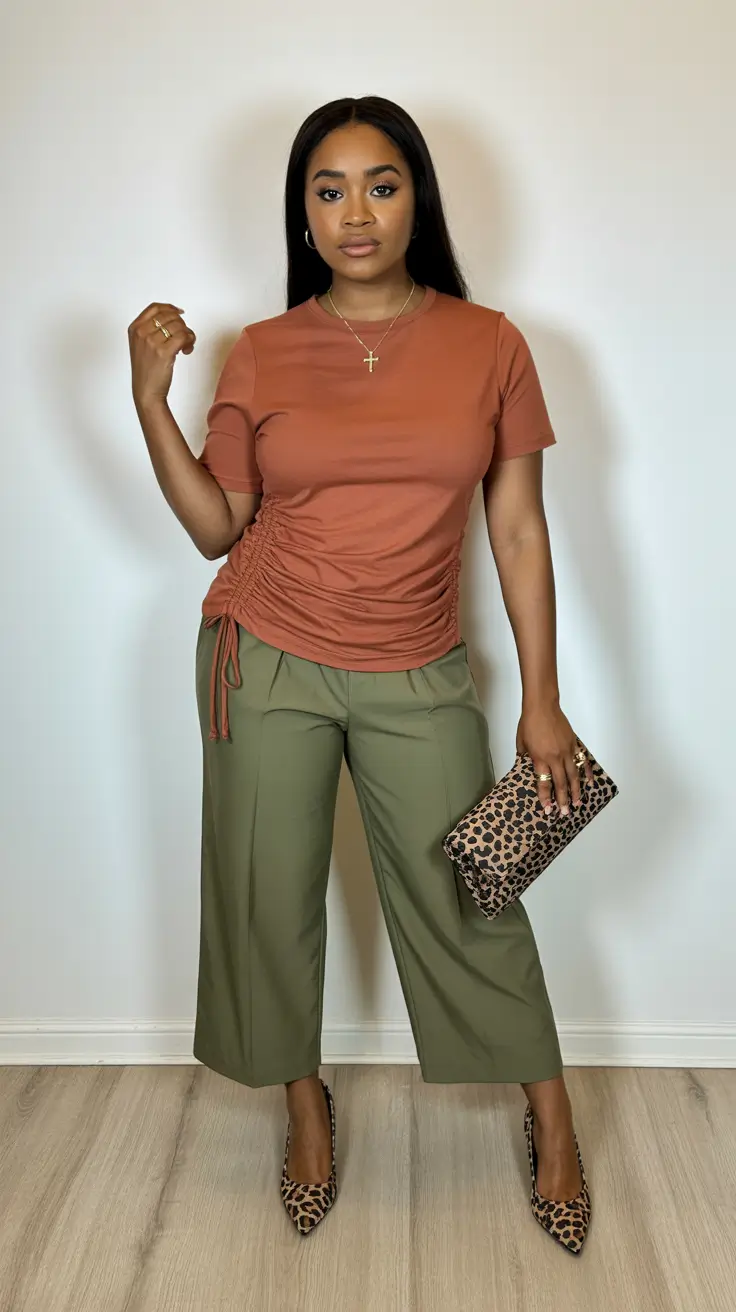 spring outfits black women 2026 Soft Earth Tones With a Leopard Twist