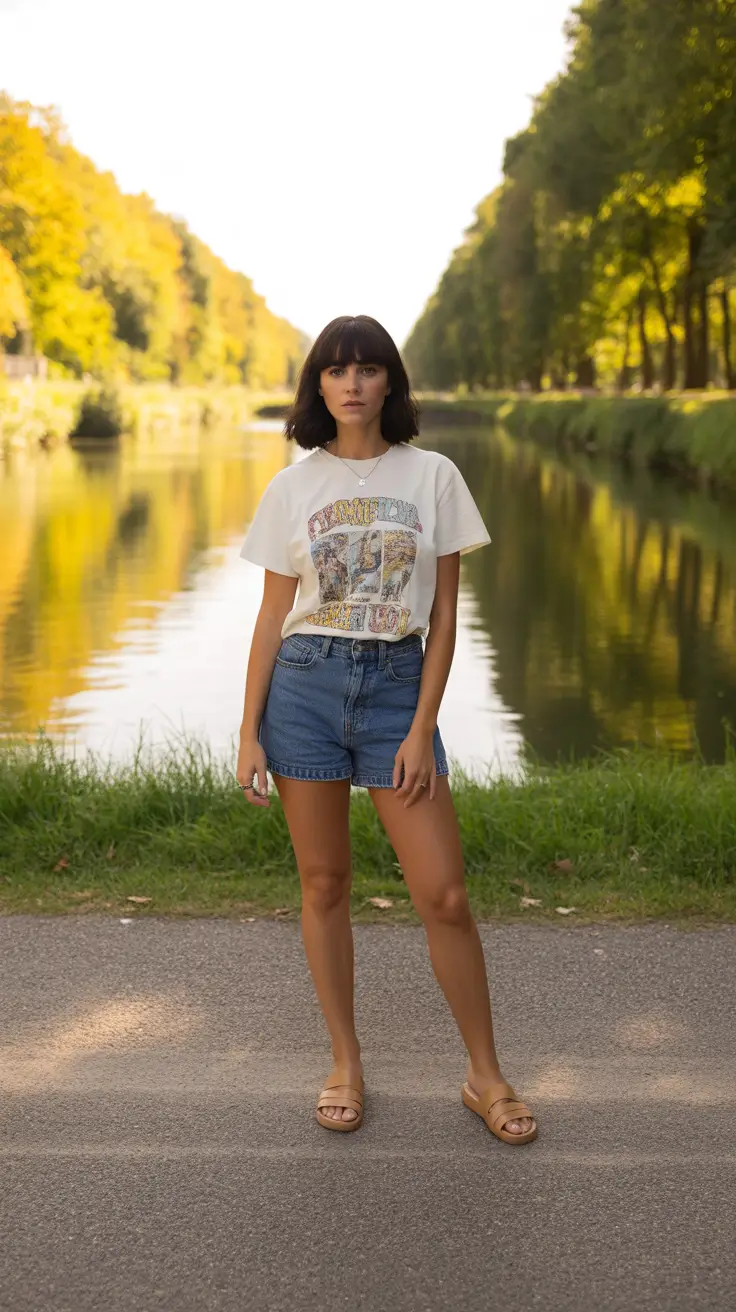 april outfits 2026 Easy Denim Shorts and Graphic Tee for Soft April Days