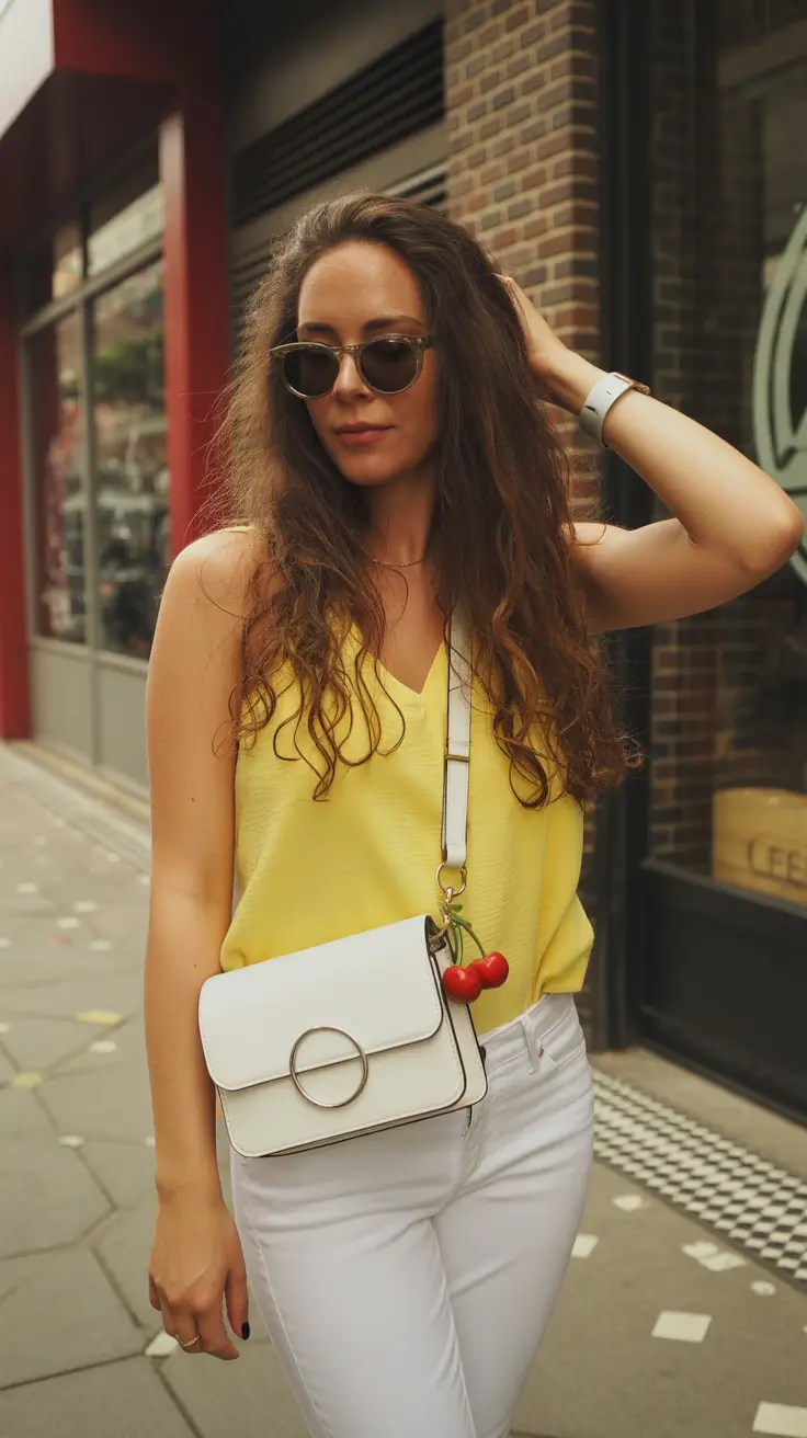 april outfits 2026 Bright Yellow Top and White Jeans for Fresh April Days
