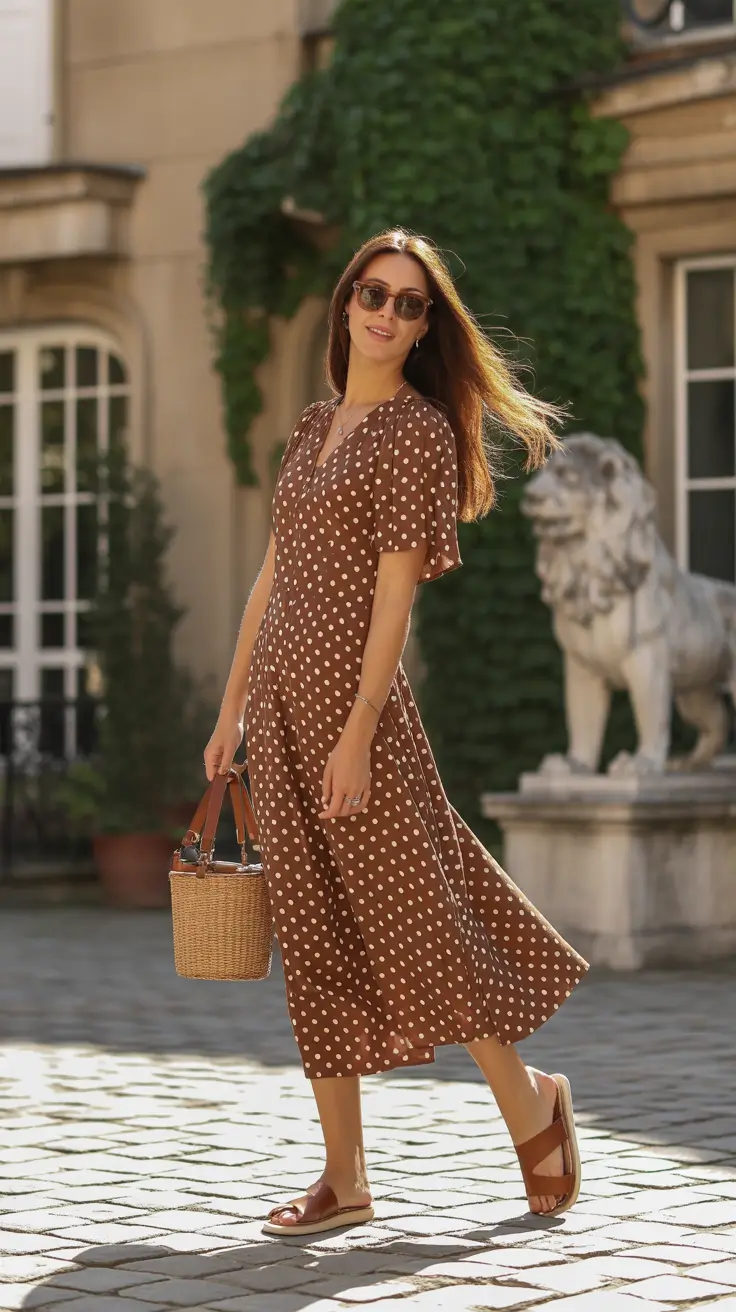 april outfits 2026 Polka Dot Midi Dress for Effortless Travel Style