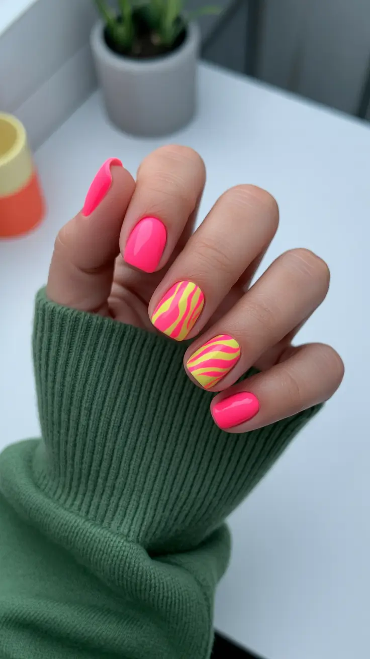 best summer nail art ideas 2026 Neon Zebra Energy for Hot City Days