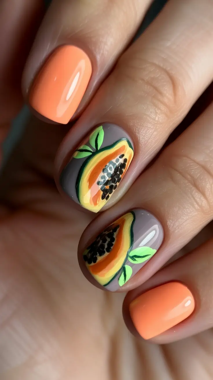 best summer nail art ideas 2026 Tropical Papaya Nails for Soft Minimalist Escapes