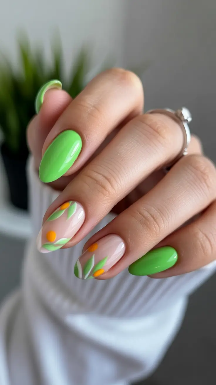 best summer nail art ideas 2026 Fresh Green Botanical Nails for Nature Inspired Styling