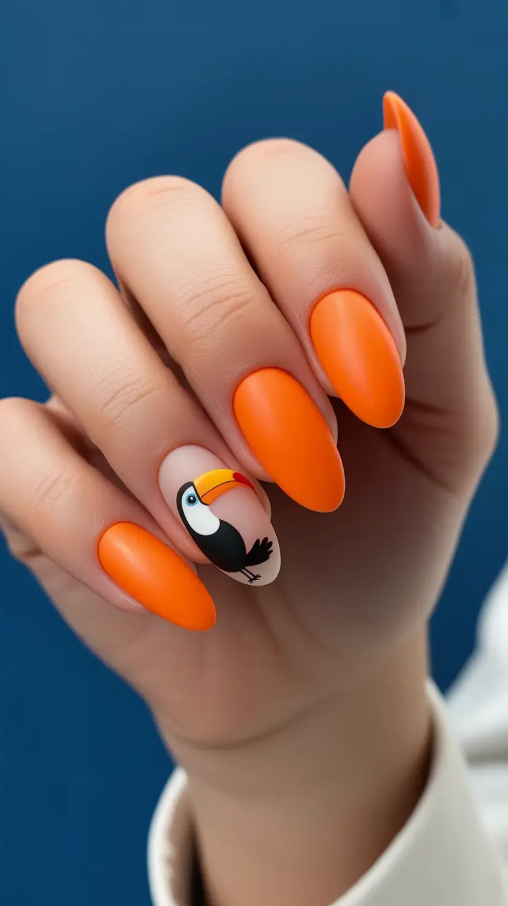 best summer nail art ideas 2026 Tropical Toucan Orange Nails for Vacation Energy