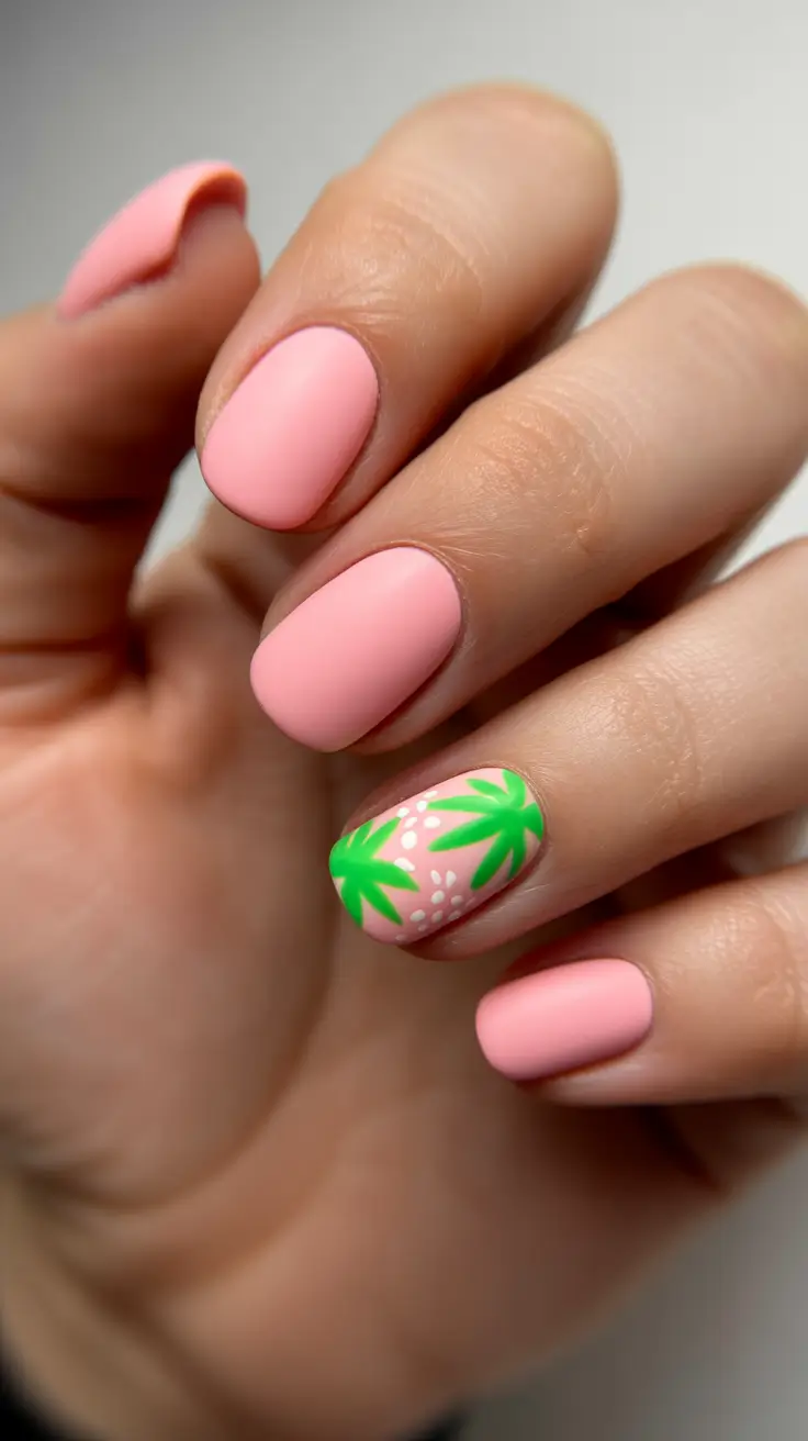 best summer nail art ideas 2026 Soft Pink Palm Nails for Minimal Beach Escapes