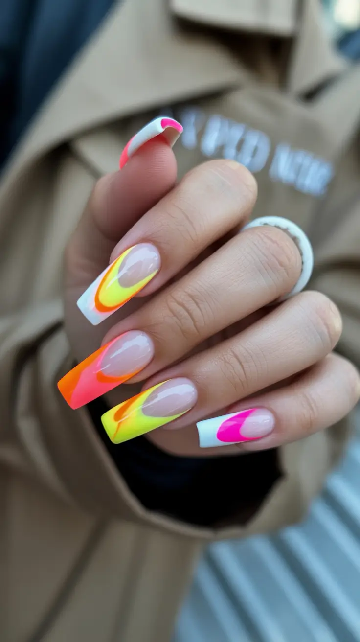 best summer nail art ideas 2026 Abstract Neon Waves for Modern Street Style