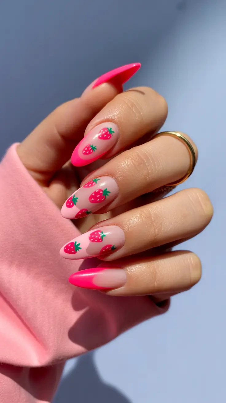 best summer nail art ideas 2026 Strawberry Pink Fantasy for Romantic Summer Days