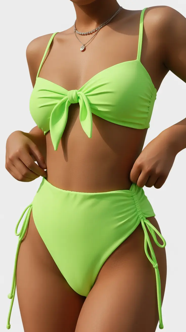 best two piece swimsuit ideas summer 2026 Neon Lime Tie Front Bikini With Playful Summer Vibe