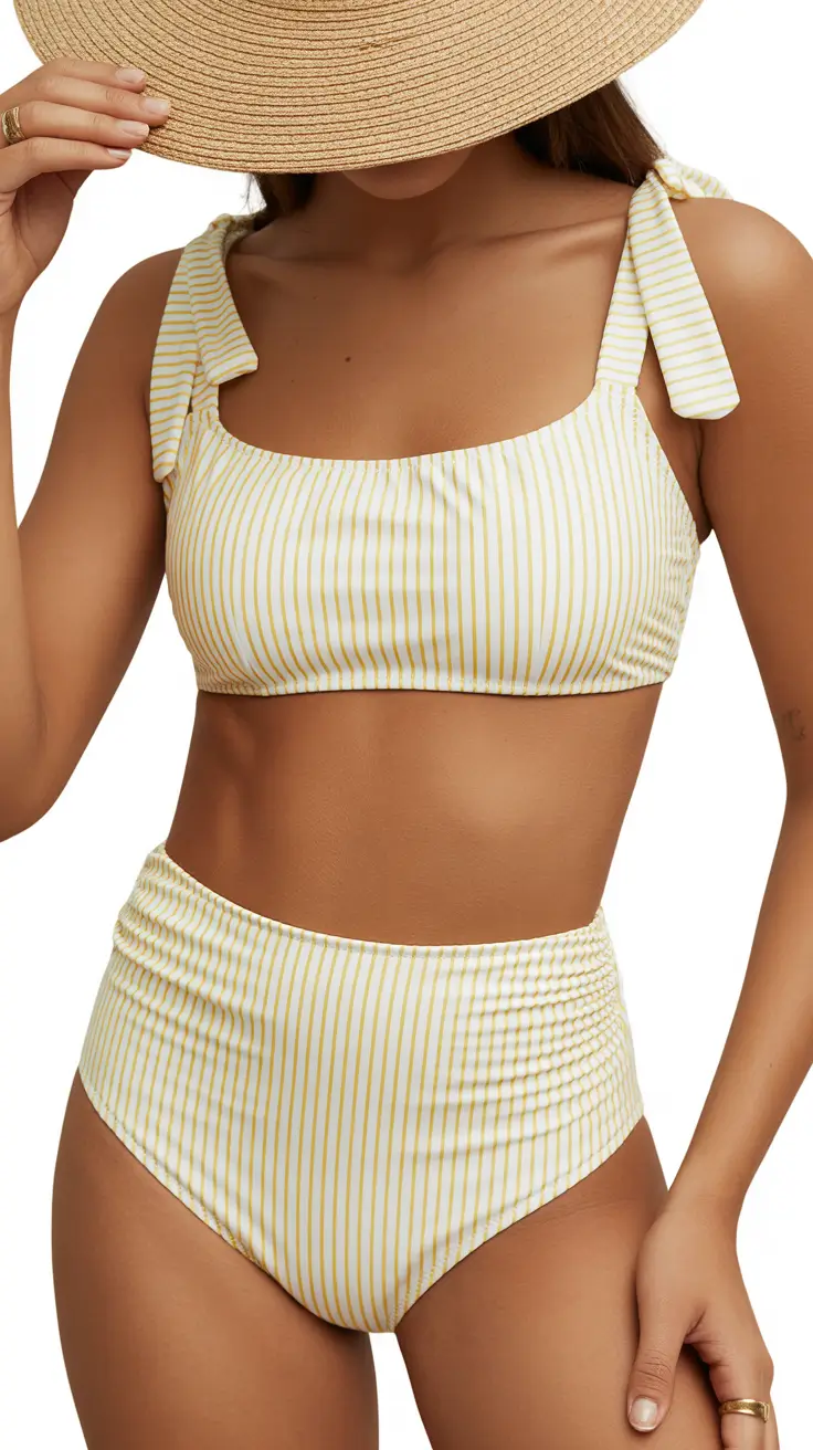 best two piece swimsuit ideas summer 2026 Retro Stripe High Waist Bikini With Soft Riviera Mood