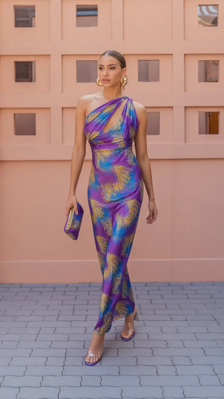 chic summer fashion outfits 2026 Statement Evening Glam with Iridescent Confidence