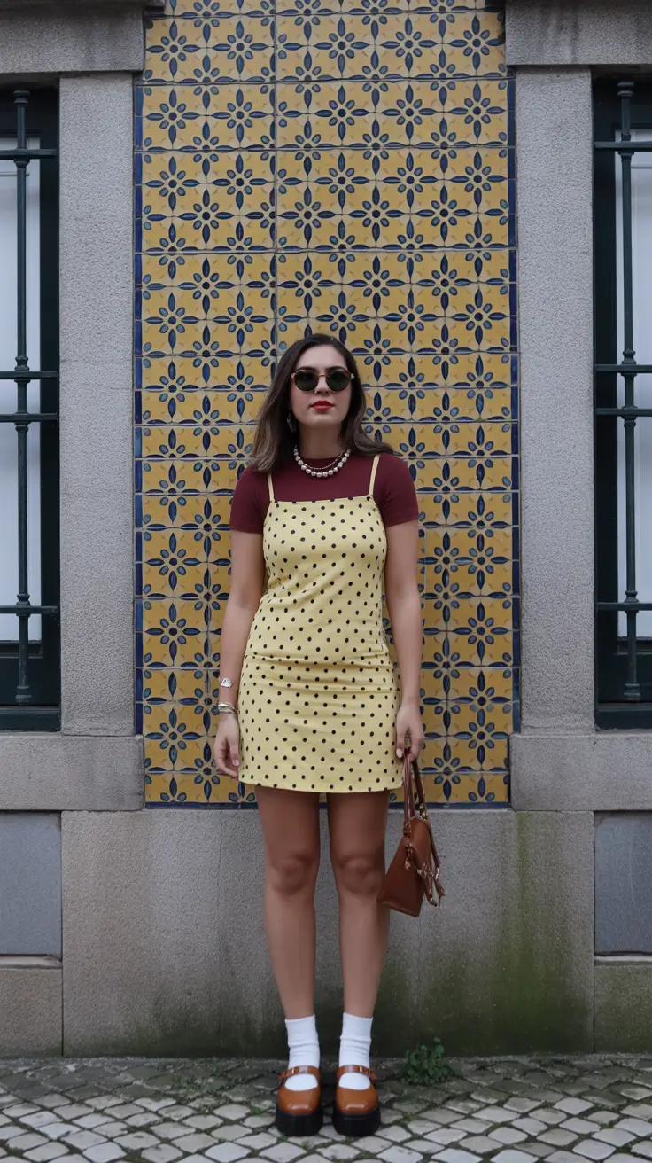 cute summer outfits for teens 2026 Layered Polka Slip Dress with Retro Accessories