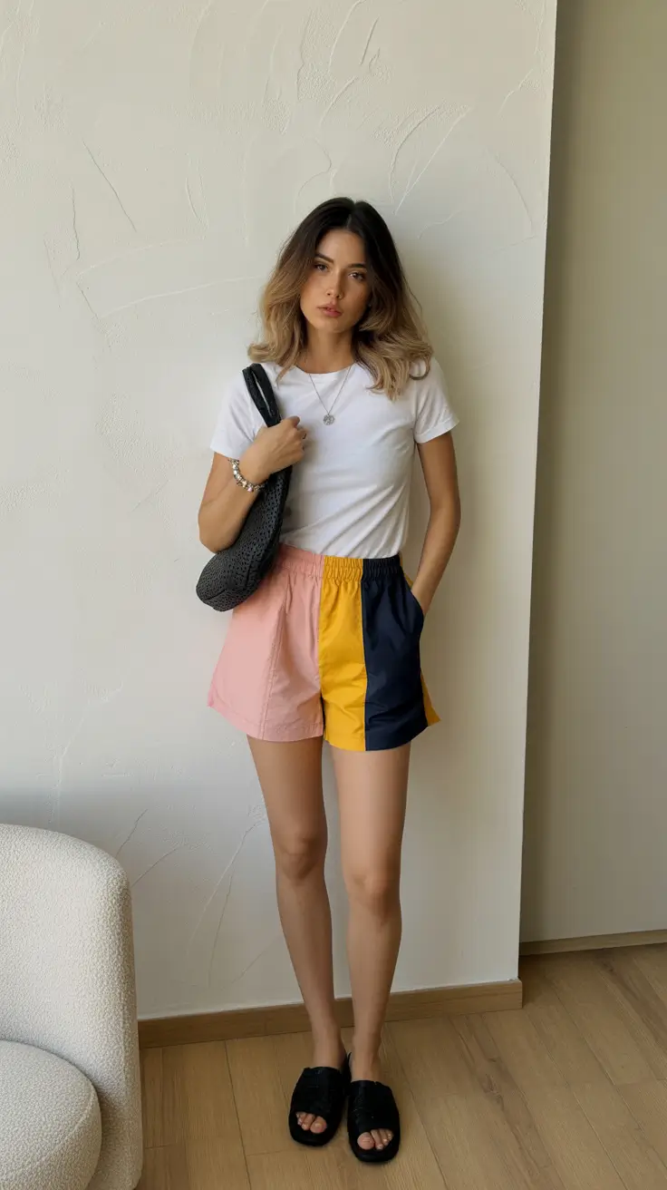 cute summer outfits for teens 2026 Colorblock Shorts and Minimal Tee Balance
