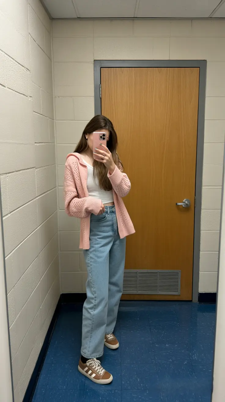 cute summer outfits for teens 2026 Soft Layered Cardigan and Denim for School Days